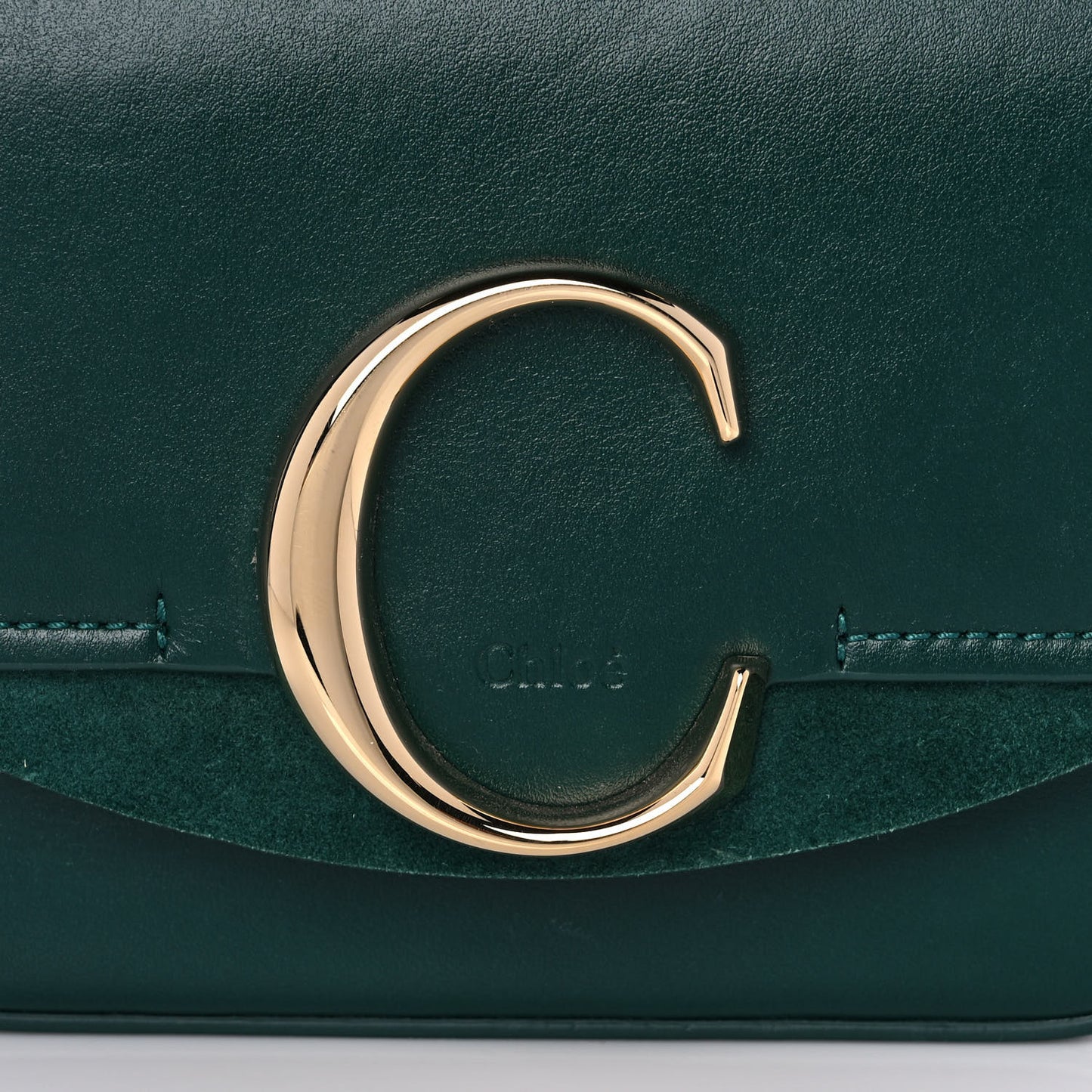 Shiny Calfskin Suede Mini C Double Carry Green