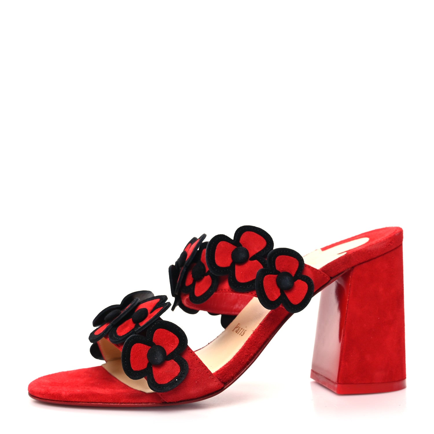 Christian Louboutin Veau Velours Tres Pansy 85 Slide Sandals 37 Red Black 1 of 7