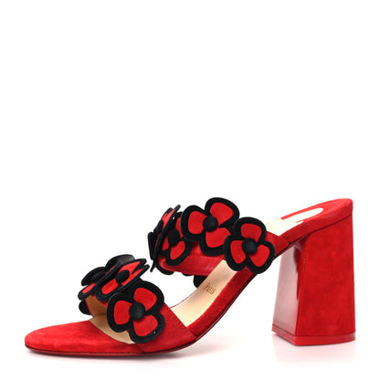 Christian Louboutin Veau Velours Tres Pansy 85 Slide Sandals 37 Red Black 1 of 7
