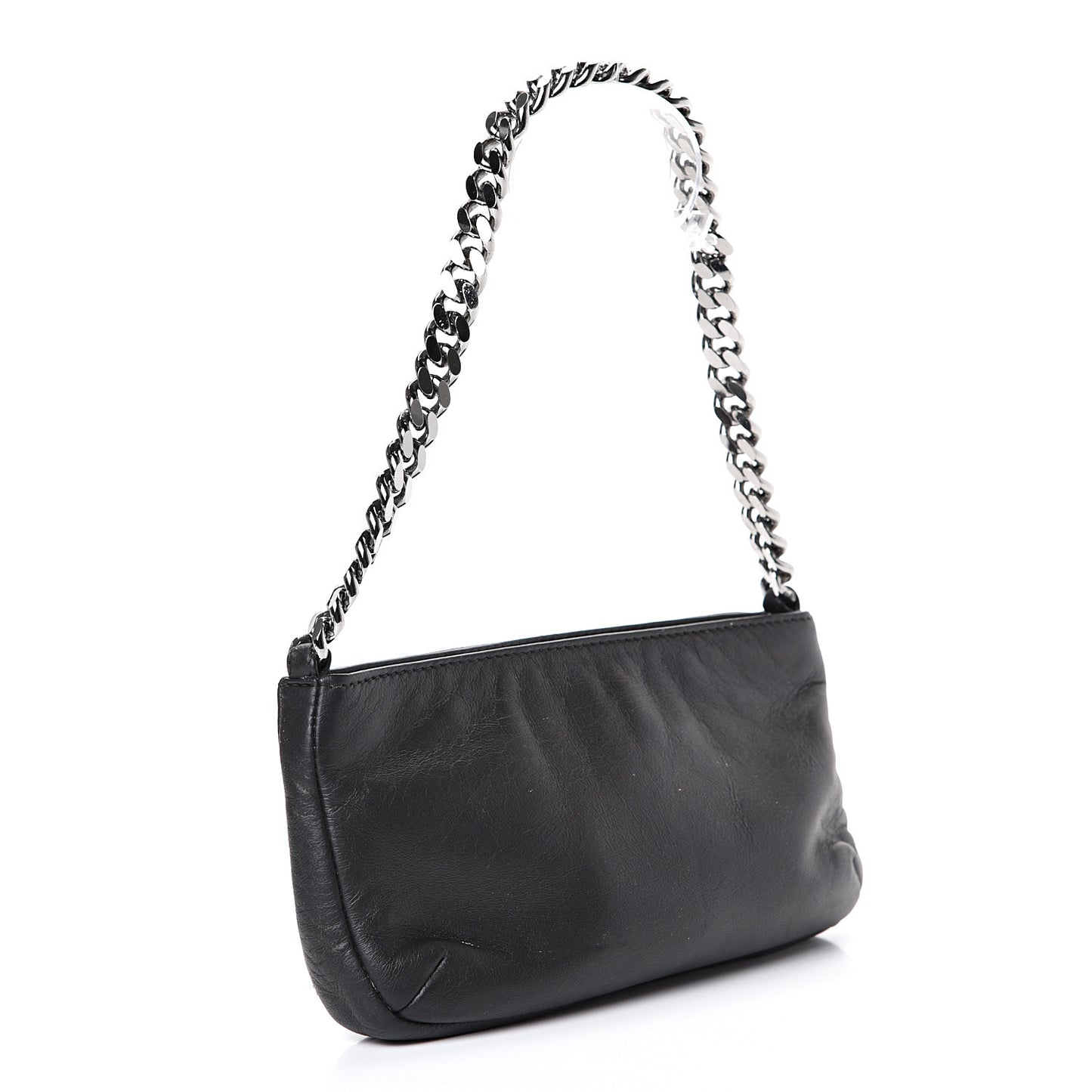 Lambskin Double Stitched Shoulder Bag Black