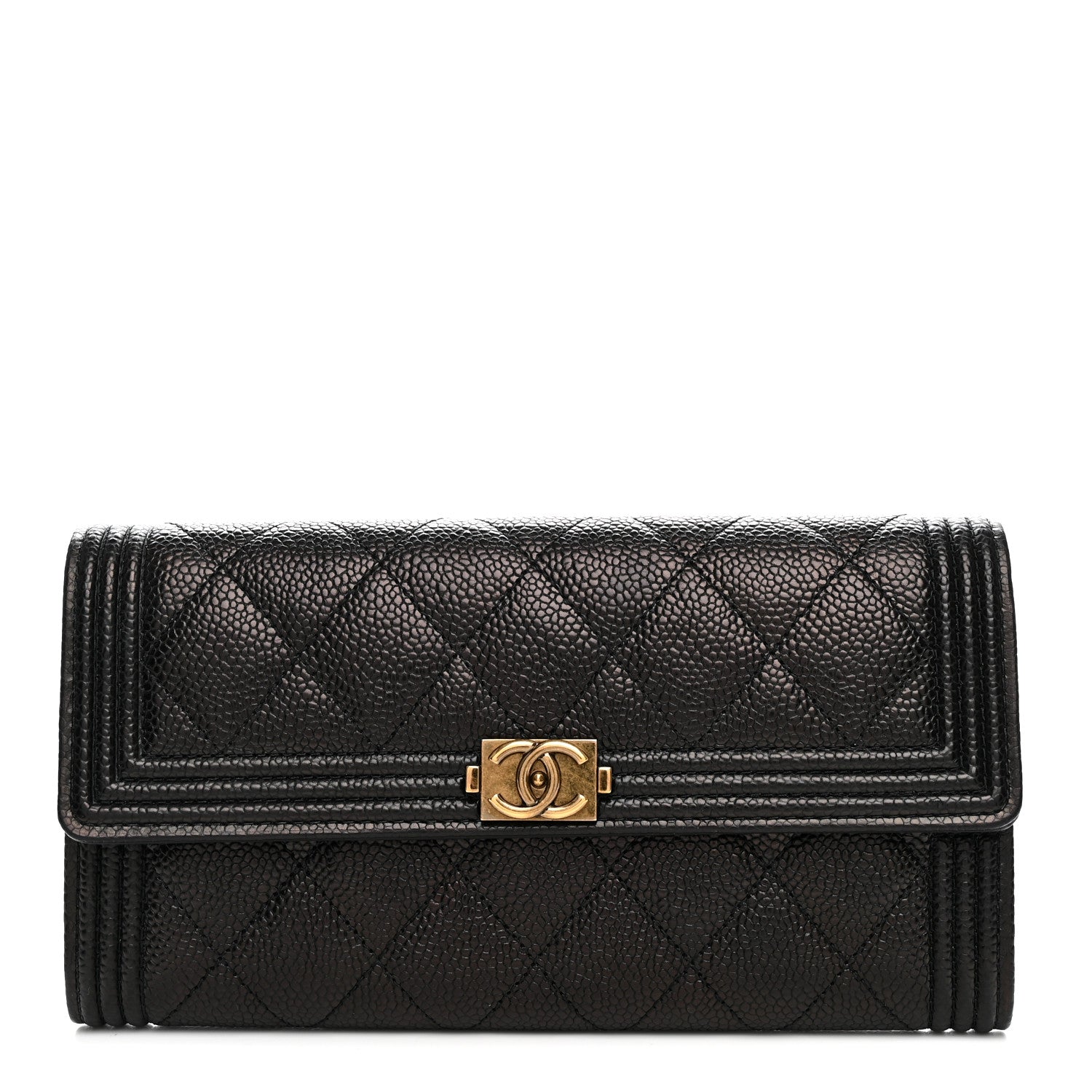Chanel Caviar Quilted Large Boy Gusset Flap Wallet Black 1 of 9
