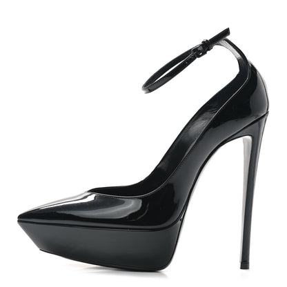 Saint Laurent Patent Calfskin Betty 110 Ankle Strap Pumps 38 Black 1 of 9