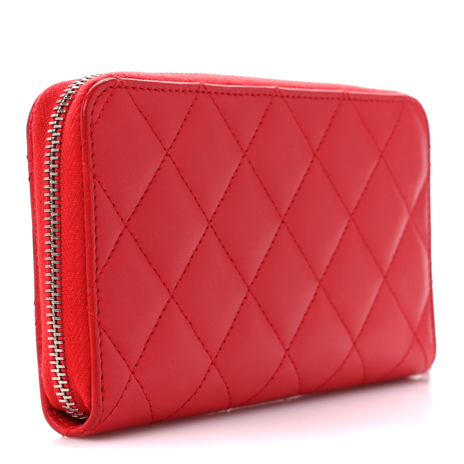 Chanel Lambskin Quilted Small Zip Around Wallet Red 3 of 11