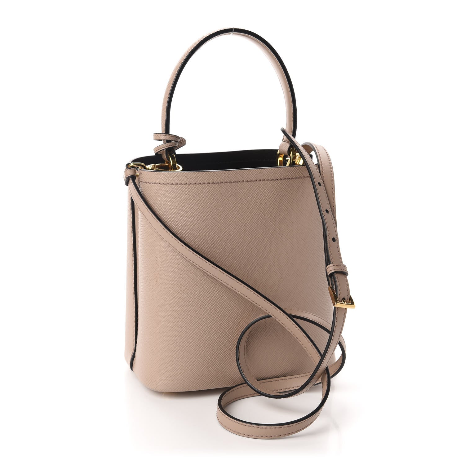 Prada Saffiano Cuir Calfskin Small Panier Bucket Bag Cipria Black 3 of 9