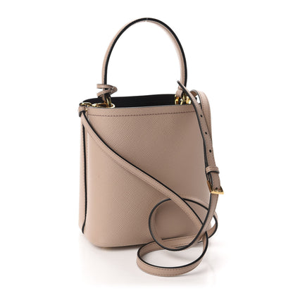 Prada Saffiano Cuir Calfskin Small Panier Bucket Bag Cipria Black 3 of 9