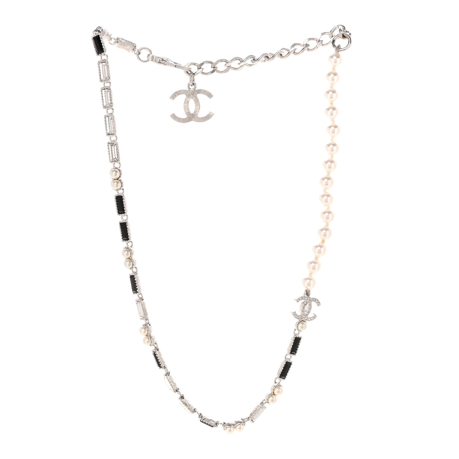 Chanel Pearl Baguette Crystal CC Choker Necklace Silver Black 3 of 7
