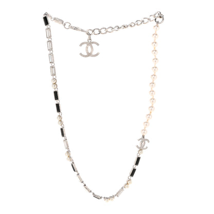 Chanel Pearl Baguette Crystal CC Choker Necklace Silver Black 3 of 7