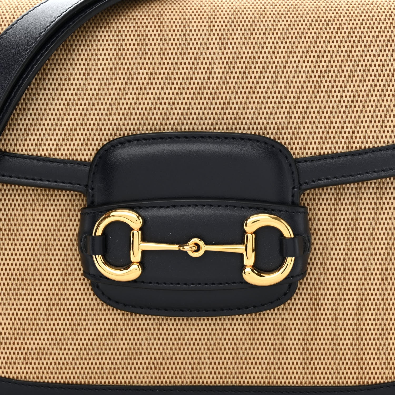 Gucci Vintage Rice Canvas Plutone Calfskin Horsebit 1955 Shoulder Bag Beige Blue 9 of 12