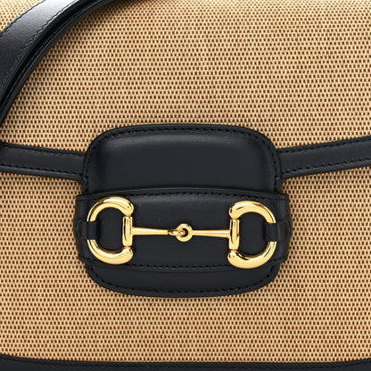 Gucci Vintage Rice Canvas Plutone Calfskin Horsebit 1955 Shoulder Bag Beige Blue 9 of 12