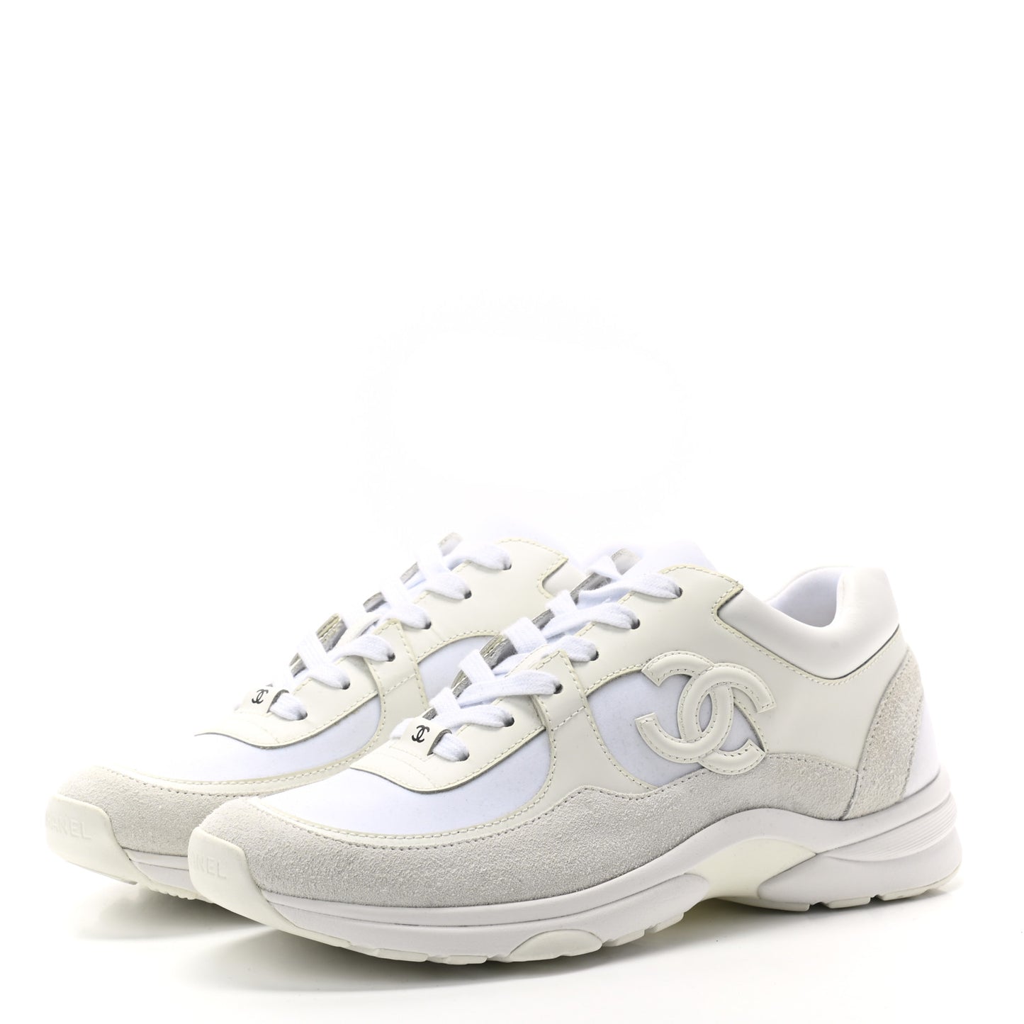 Suede Calfskin Fabric CC Sneakers 39.5 White
