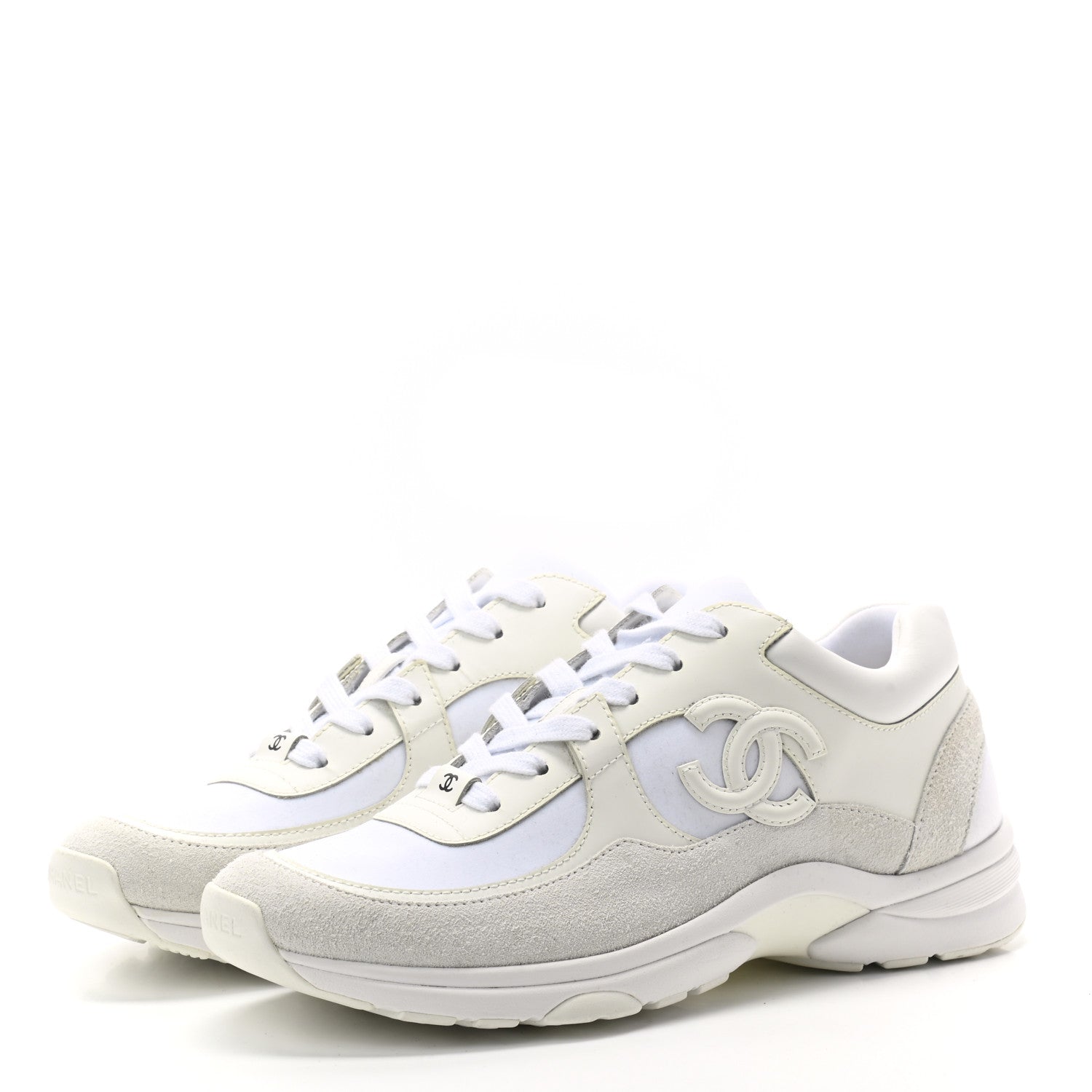 Chanel Suede Calfskin Fabric CC Sneakers 39.5 White 3 of 7
