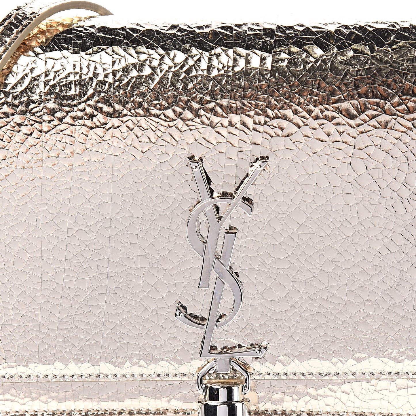 Metallic Crackled Calfskin Kate Monogram Tassel Chain Wallet Gold