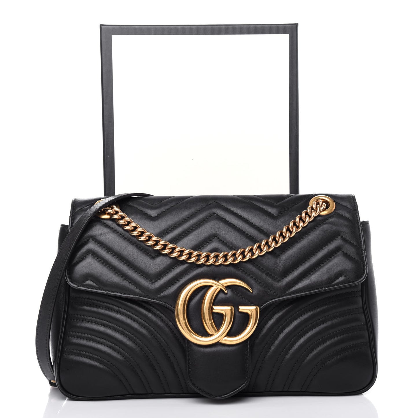 Calfskin Matelasse Medium GG Marmont Shoulder Bag Black