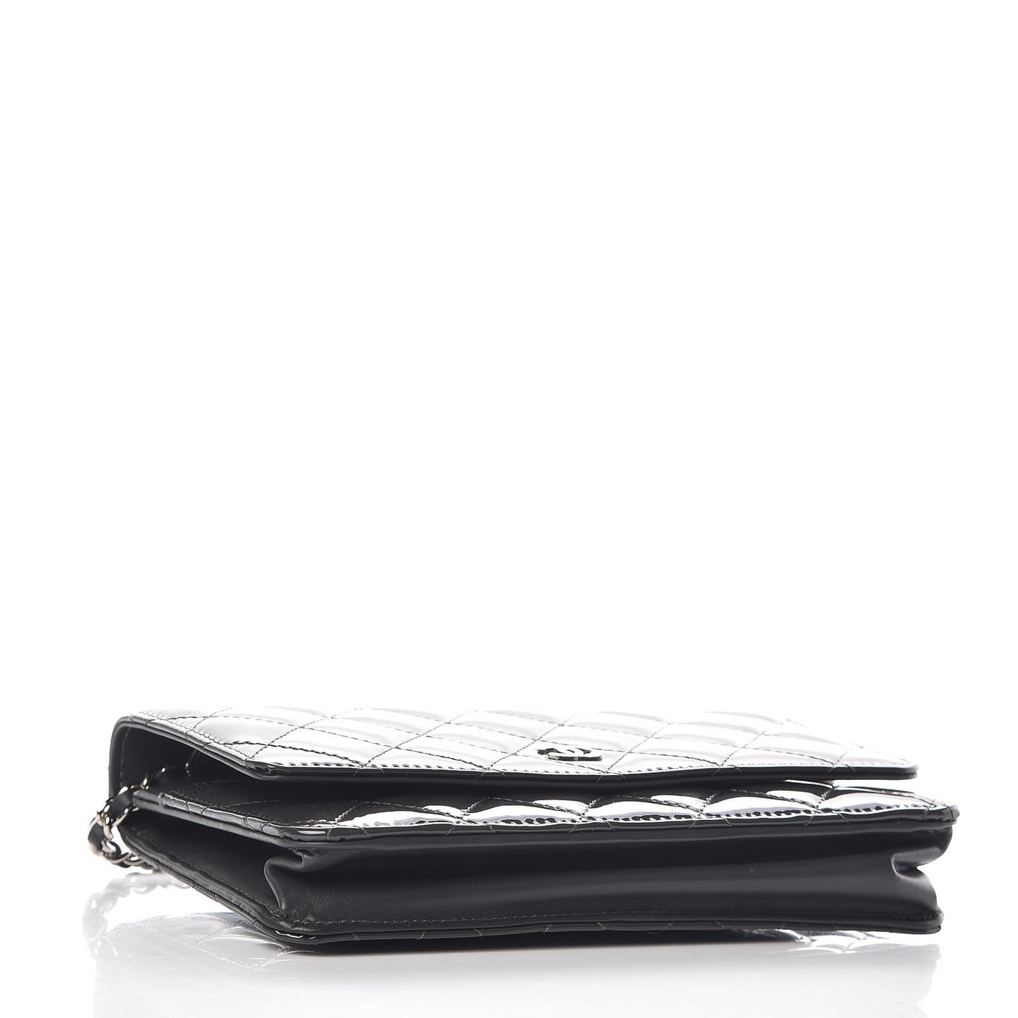 Patent Quilted Wallet On Chain WOC Dark Gray