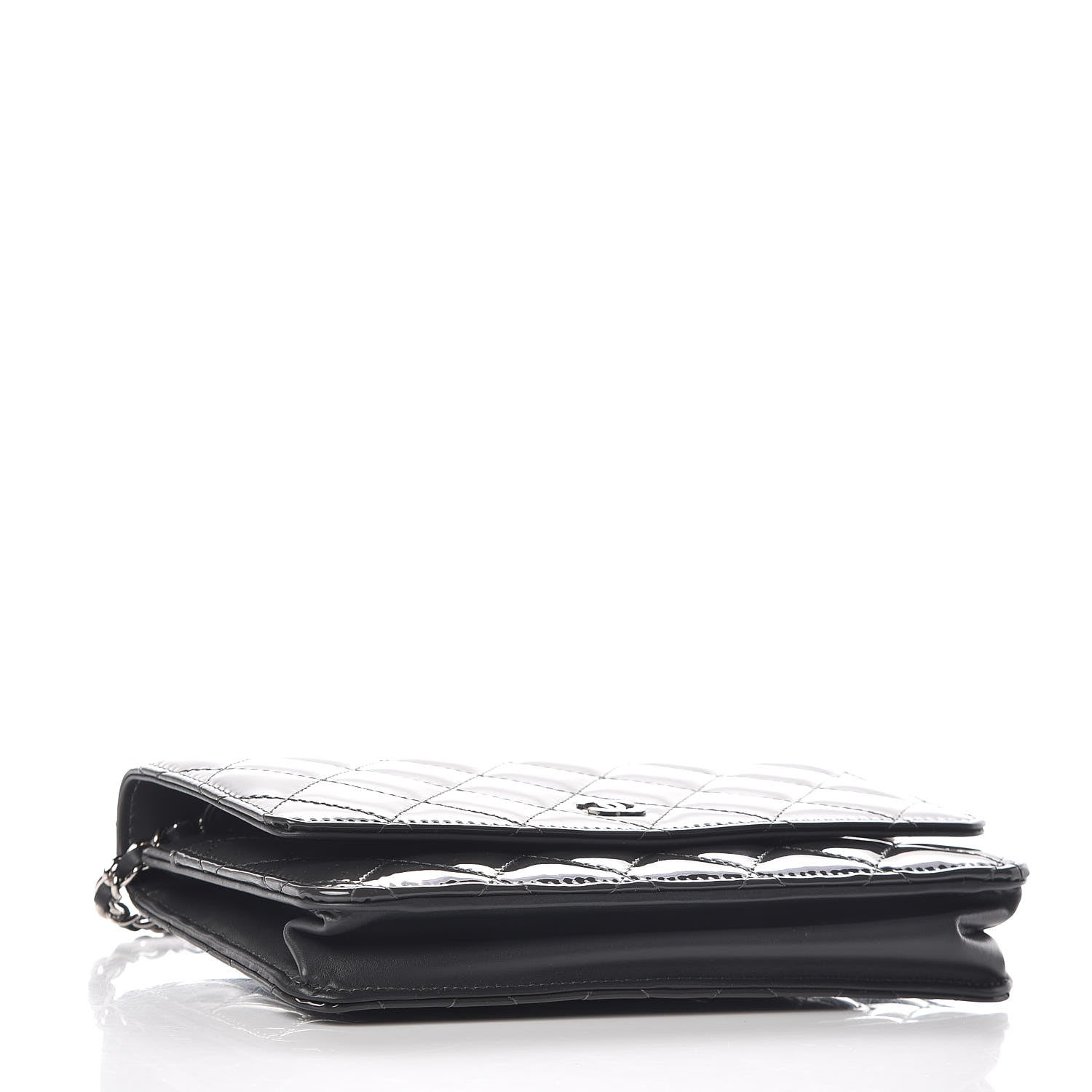 Chanel Patent Quilted Wallet On Chain WOC Dark Gray 4 of 12
