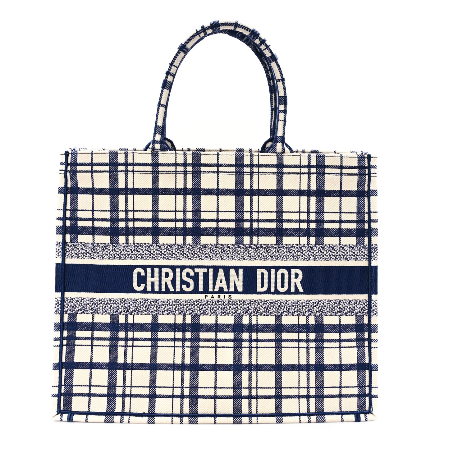 Canvas Embroidered Large Check'n'Dior Book Tote Blue