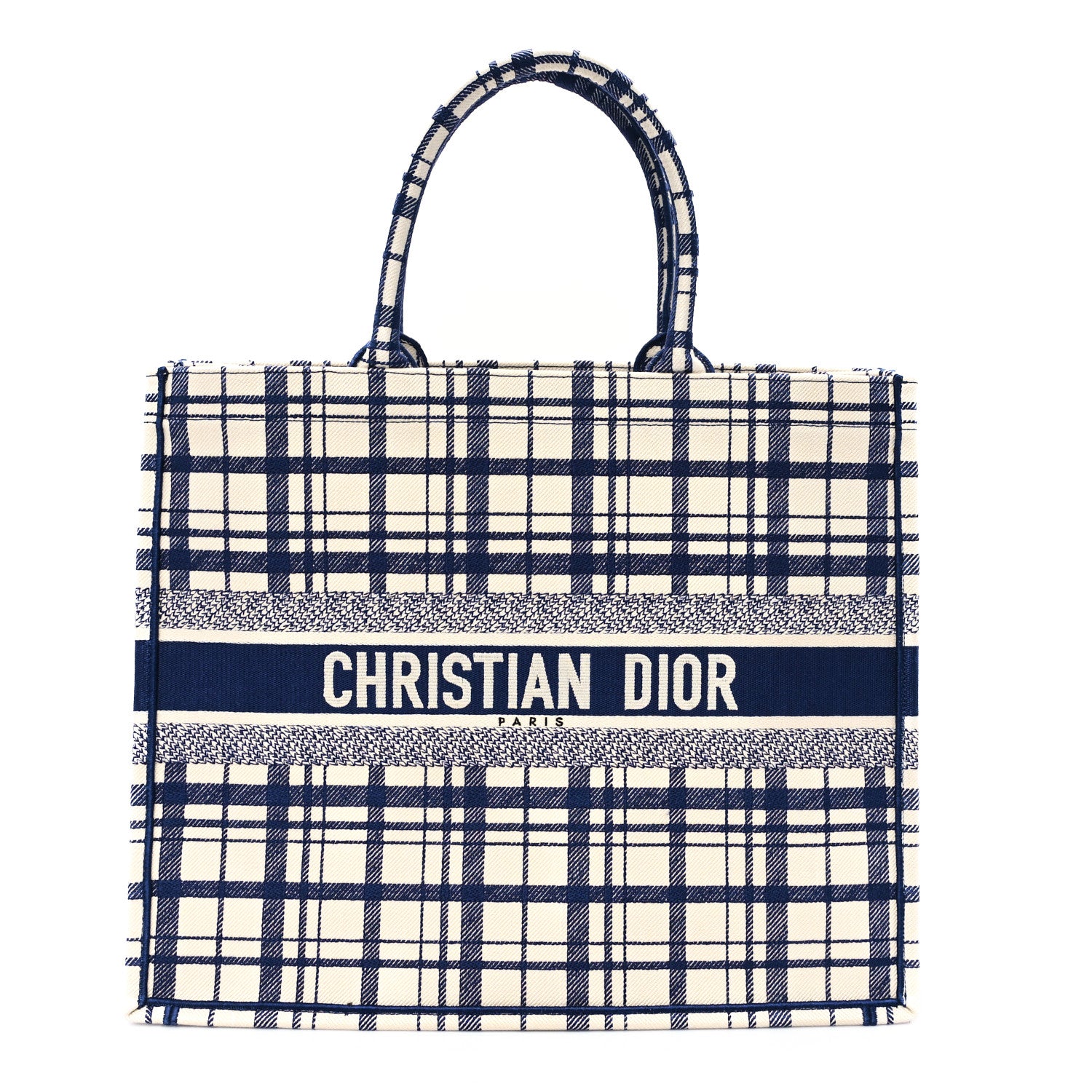 Christian Dior Canvas Embroidered Large Check'n'Dior Book Tote Blue 1 of 11
