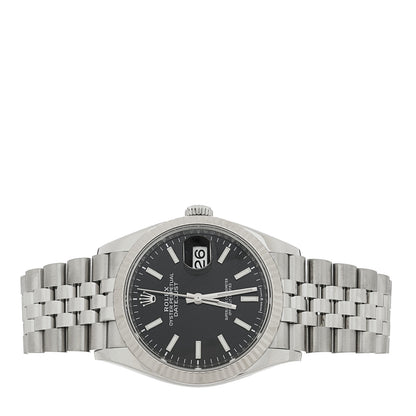 Rolex Stainless Steel 18K White Gold 36mm Oyster Perpetual Datejust Watch Bright Black 126234 2 of 4