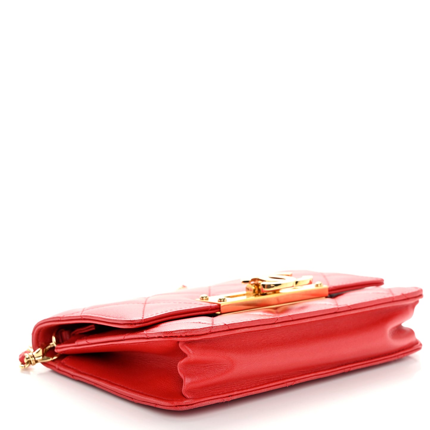 Lambskin Quilted Golden Class Wallet on Chain WOC Red