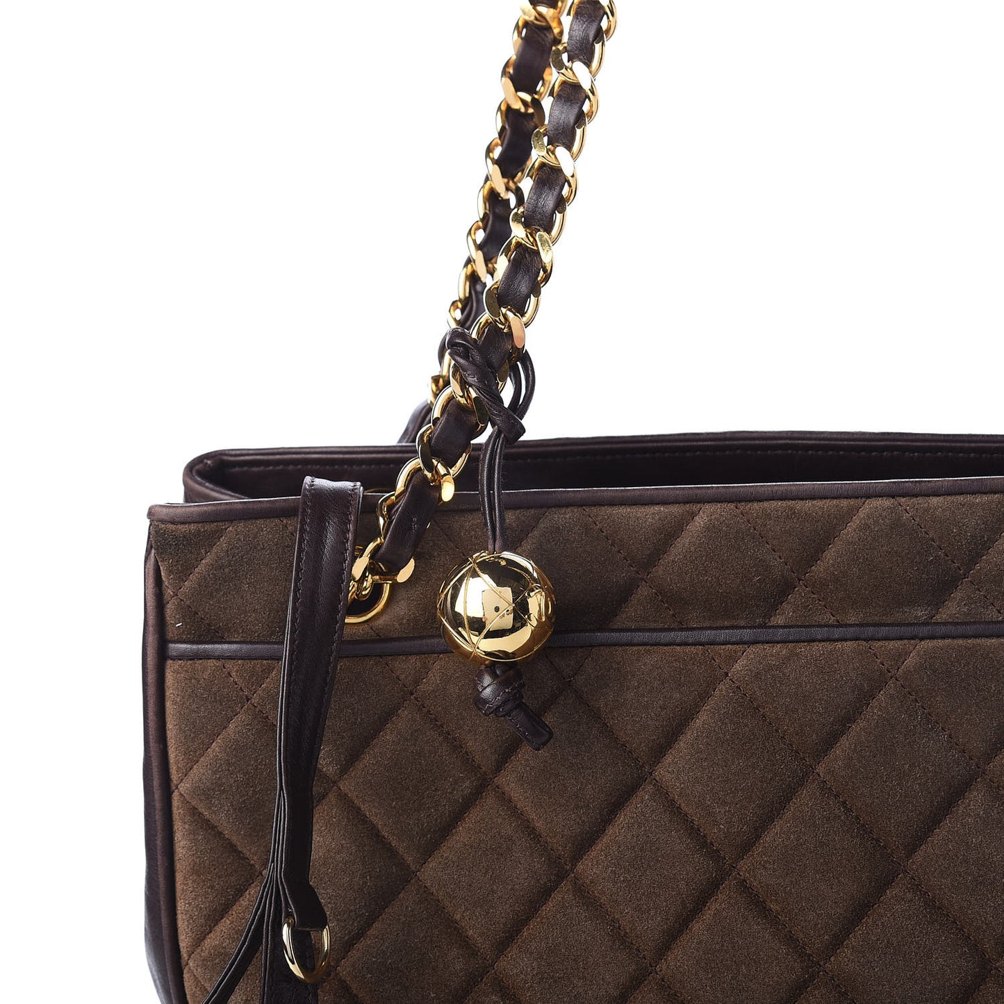 Suede Quilted Tote Bag Brown