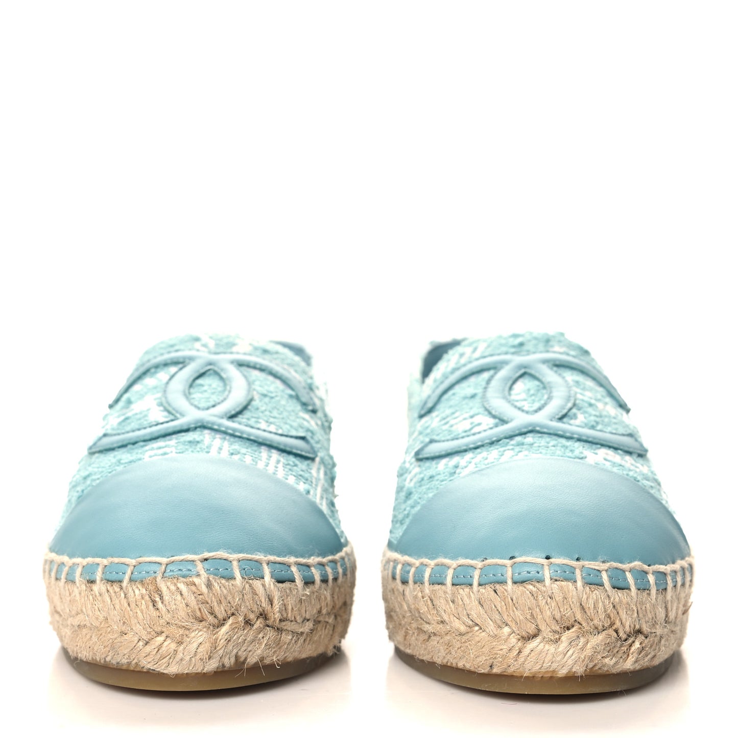 Mixed Fibers Jacquard Lambskin CC Espadrilles 41 Turquoise White