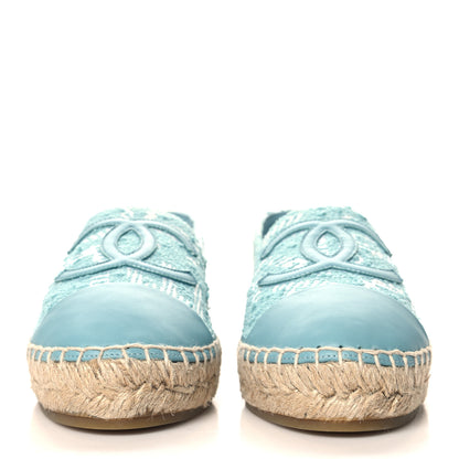 Chanel Mixed Fibers Jacquard Lambskin CC Espadrilles 41 Turquoise White 3 of 11