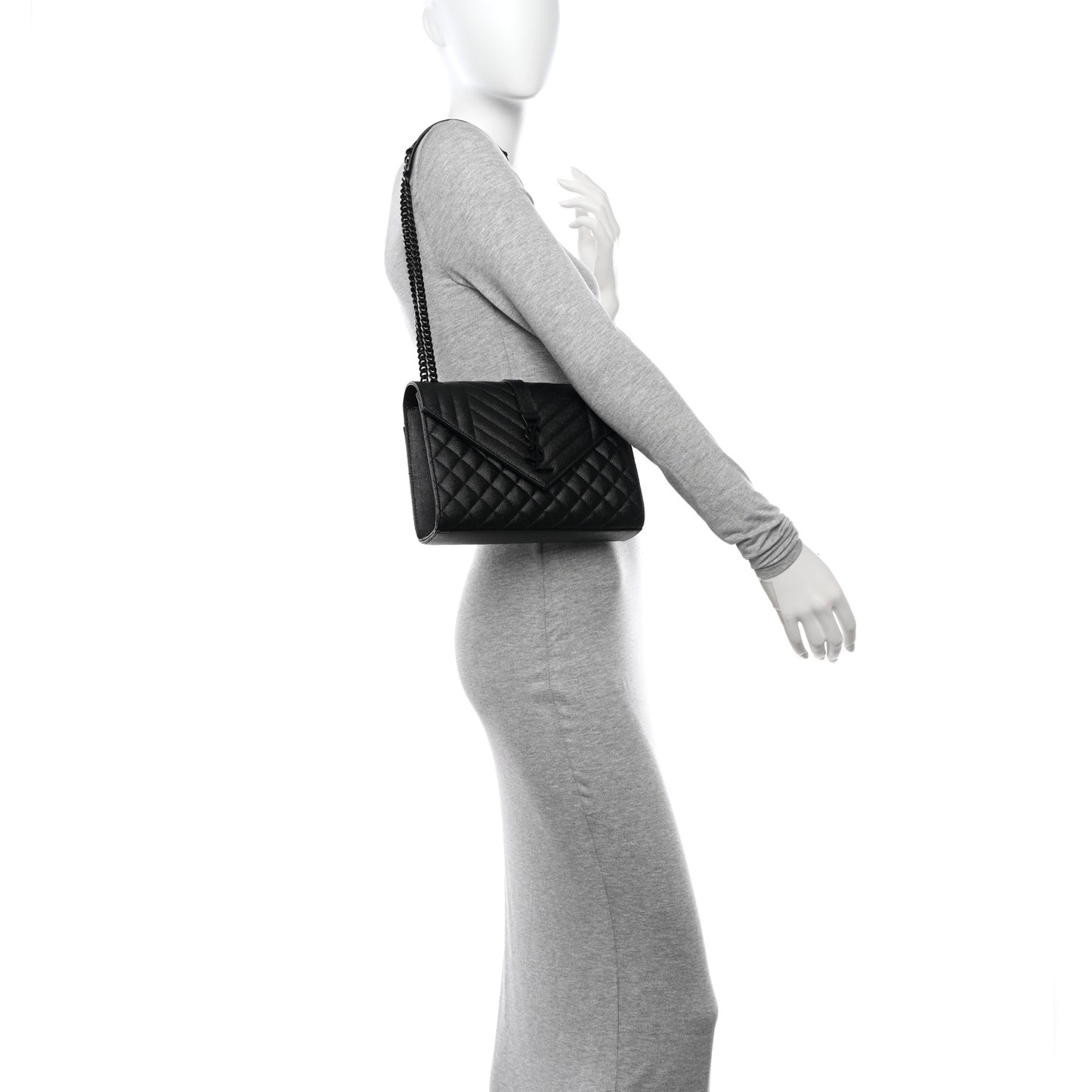 Grain De Poudre Textured Mixed Matelasse Triquilt Medium Monogram Monochrome Satchel Black