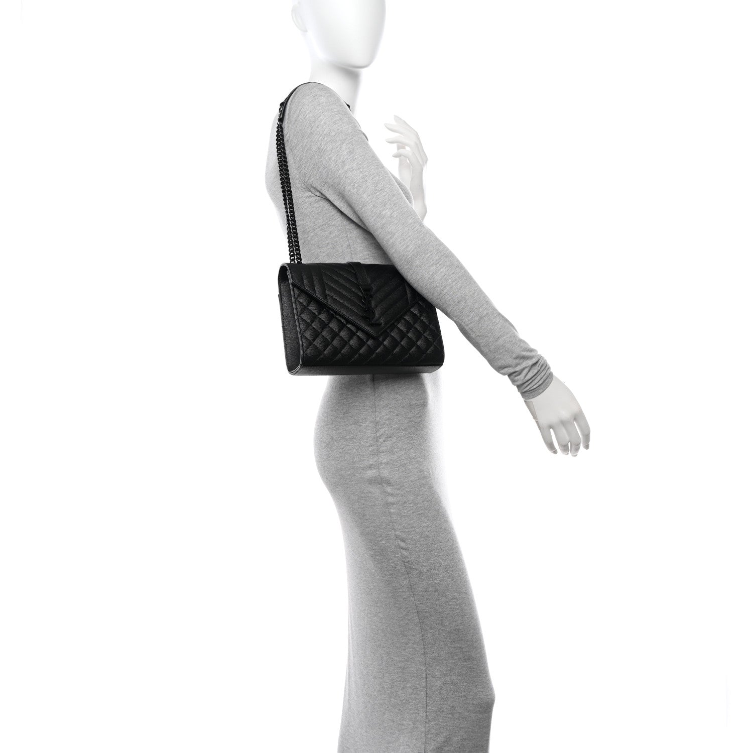 Saint Laurent Grain De Poudre Textured Mixed Matelasse Triquilt Medium Monogram Monochrome Satchel Black 2 of 11