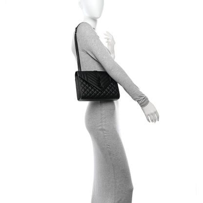 Saint Laurent Grain De Poudre Textured Mixed Matelasse Triquilt Medium Monogram Monochrome Satchel Black 2 of 11