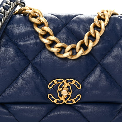 Chanel Goatskin Quilted Large Chanel 19 Flap Dark Blue 8 of 10