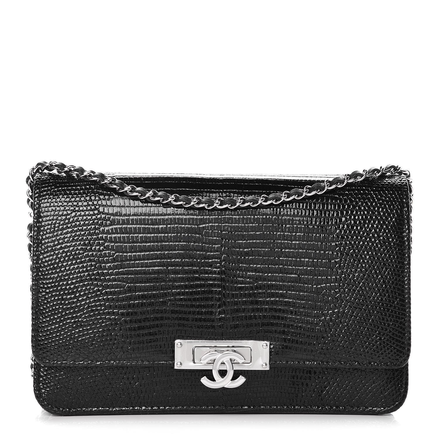 Chanel Lizard Golden Class Wallet on Chain WOC Black 1 of 11