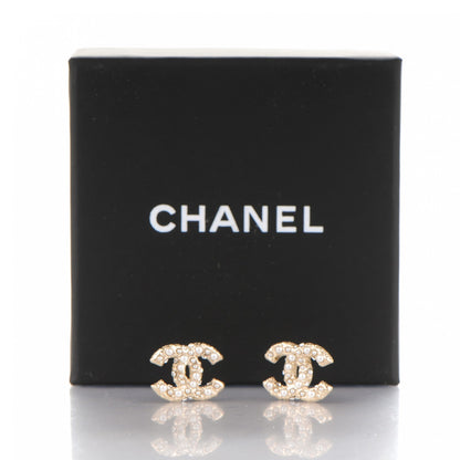 Chanel Pearl Crystal CC Earrings Light Gold 5 of 5