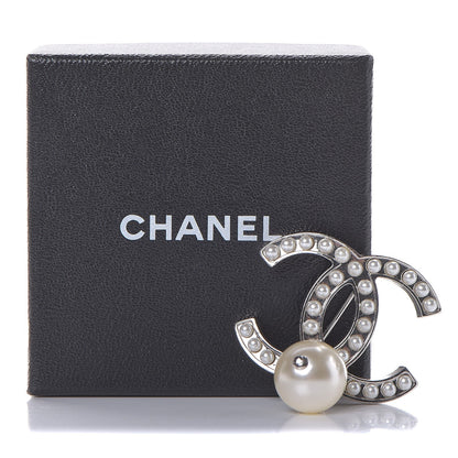 Chanel Pearl CC Drop Brooch Silver 5 of 5