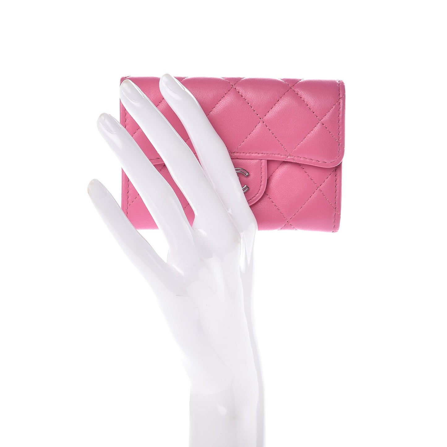 Lambskin Quilted Flap Card Holder Pink
