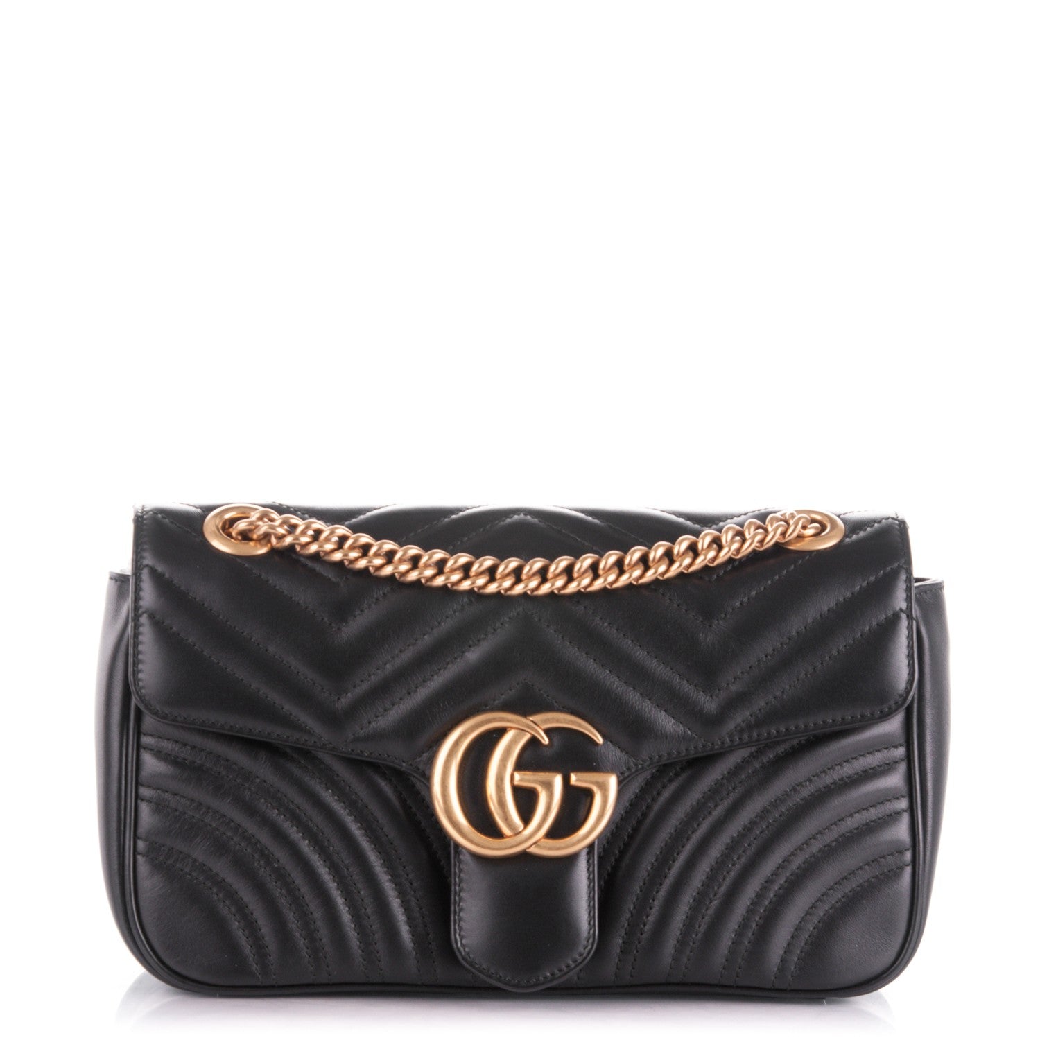 Gucci Calfskin Matelasse Small GG Marmont Shoulder Bag Black 1 of 8