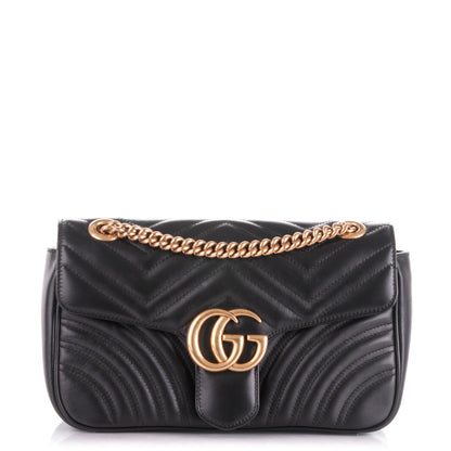 Gucci Calfskin Matelasse Small GG Marmont Shoulder Bag Black 1 of 8