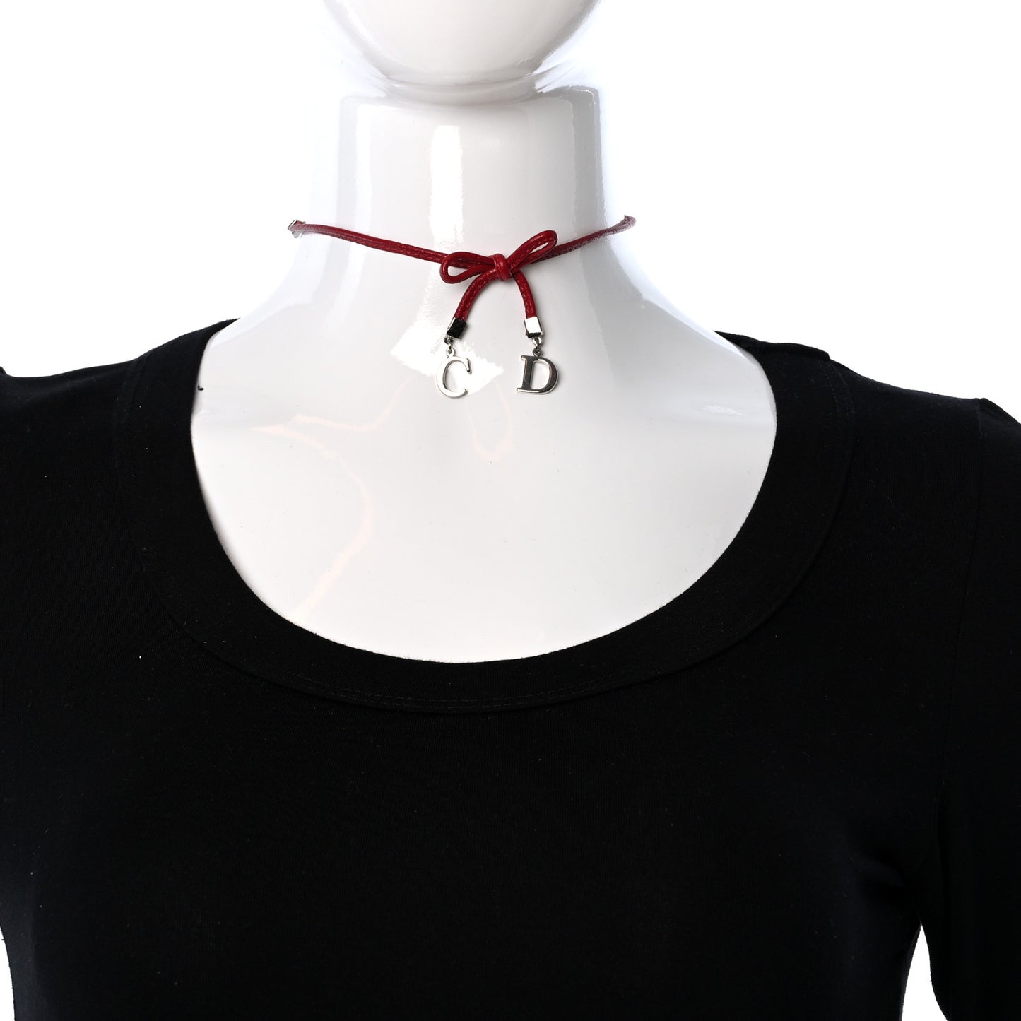 Calfskin CD Bow Choker Necklace Red