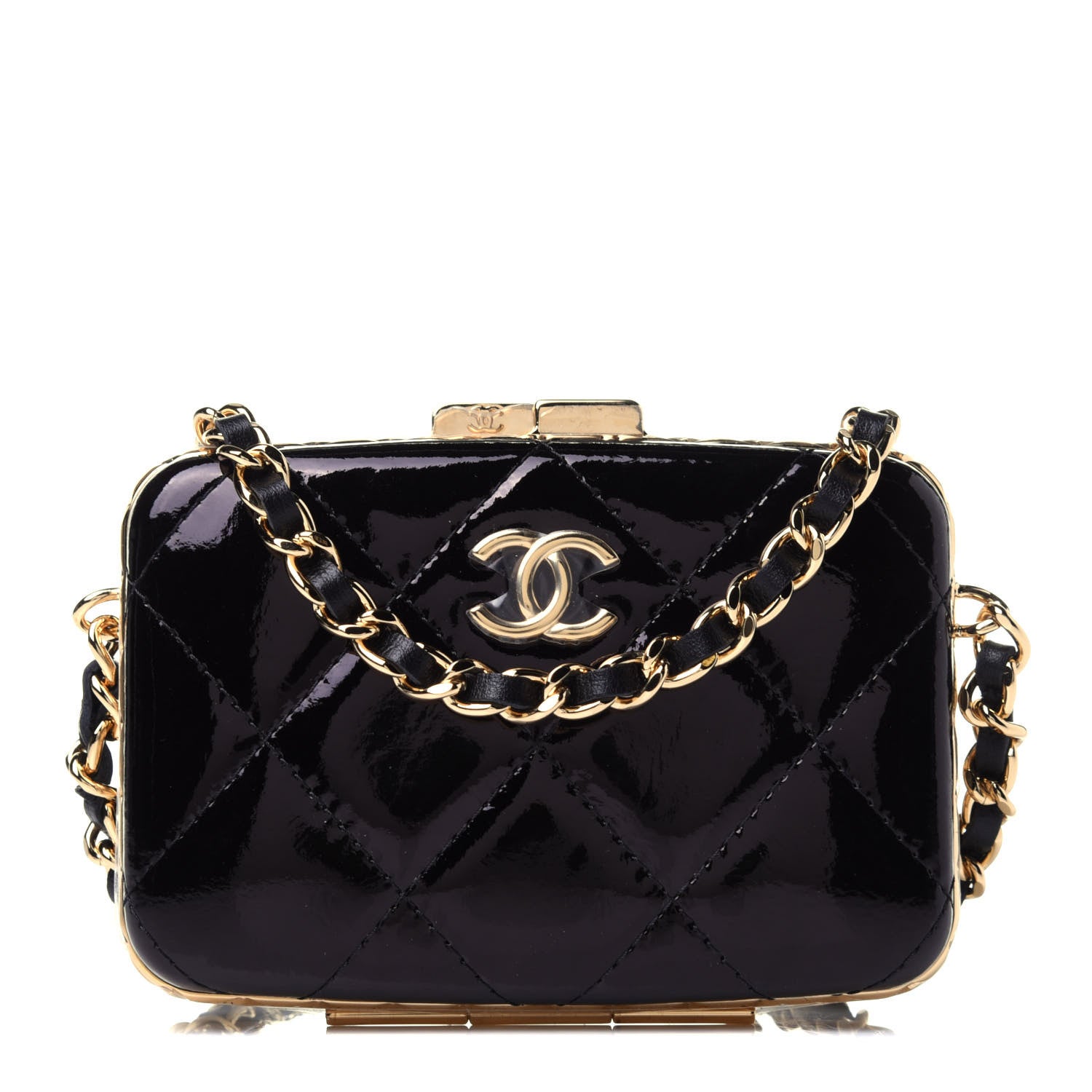 Chanel Glazed Goatskin Quilted Small Box With Chain Black 1 of 4