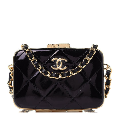 Chanel Glazed Goatskin Quilted Small Box With Chain Black 1 of 4