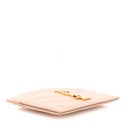 Saint Laurent Grain De Poudre Matelasse Chevron Monogram Credit Card Case Pale Pink 4 of 7
