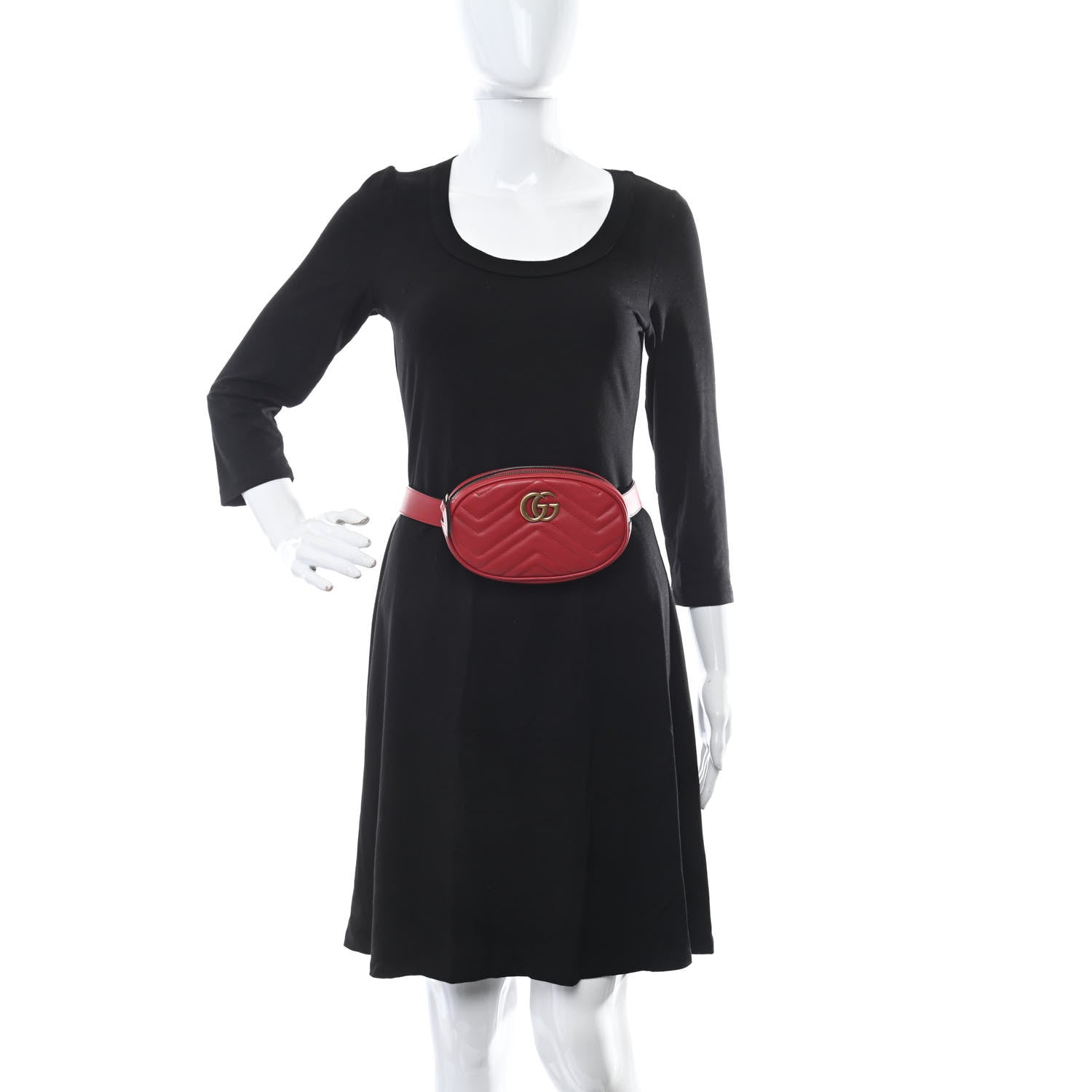 Gucci Calfskin Matelasse GG Marmont Belt Bag 85 34 Hibiscus Red 2 of 7