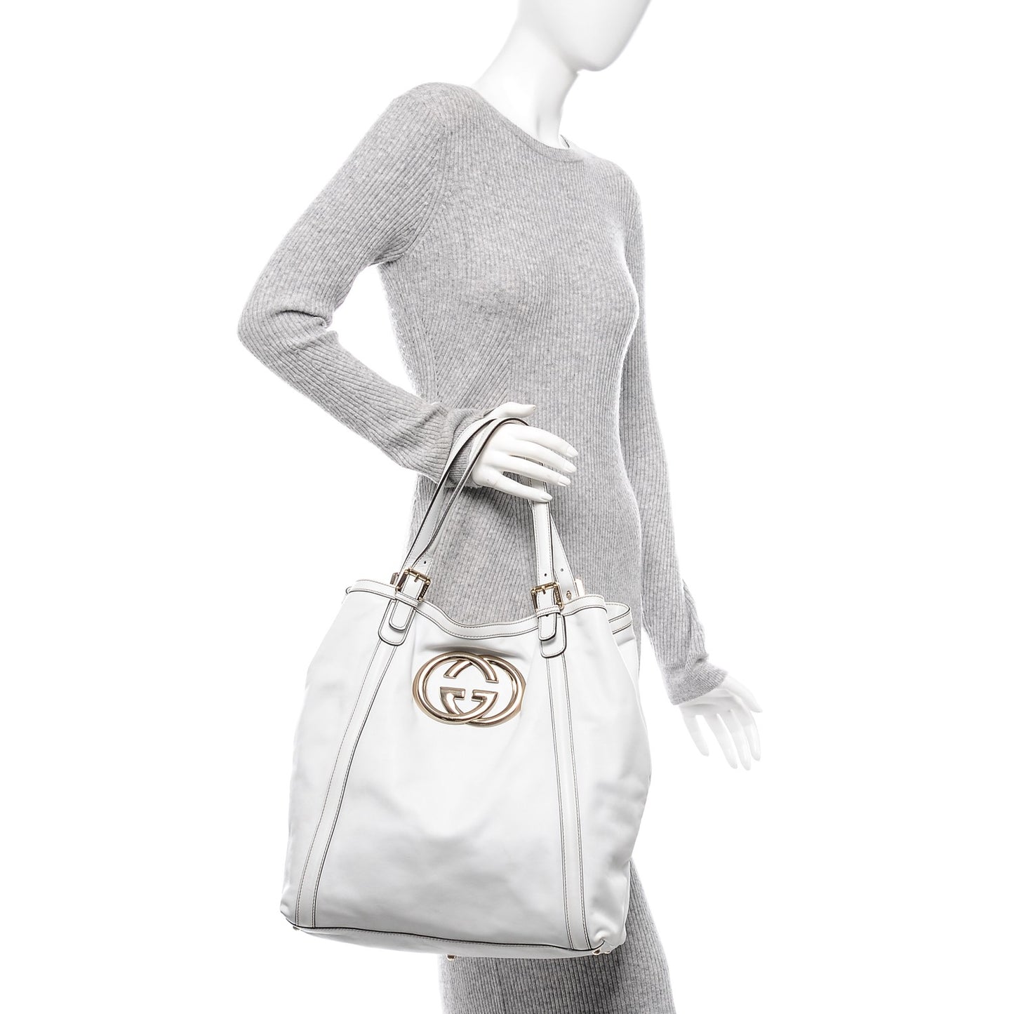 Calfskin Large Britt Shoulder Bag Off White