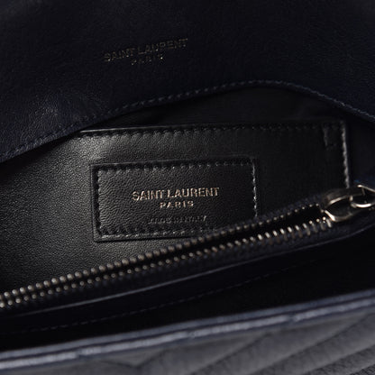 Saint Laurent Sheepskin Matelasse Chevron Monogram Medium College Bag Deep Marine 8 of 13