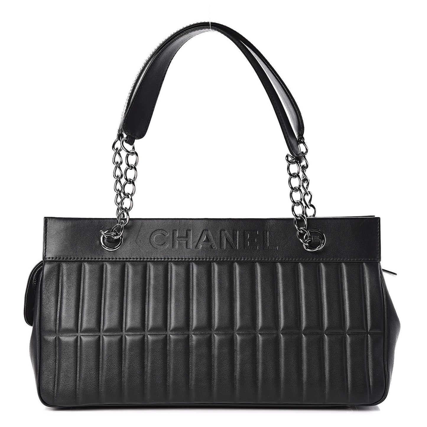 Calfskin Vertical Quilted Lax East West Shoulder Bag Black