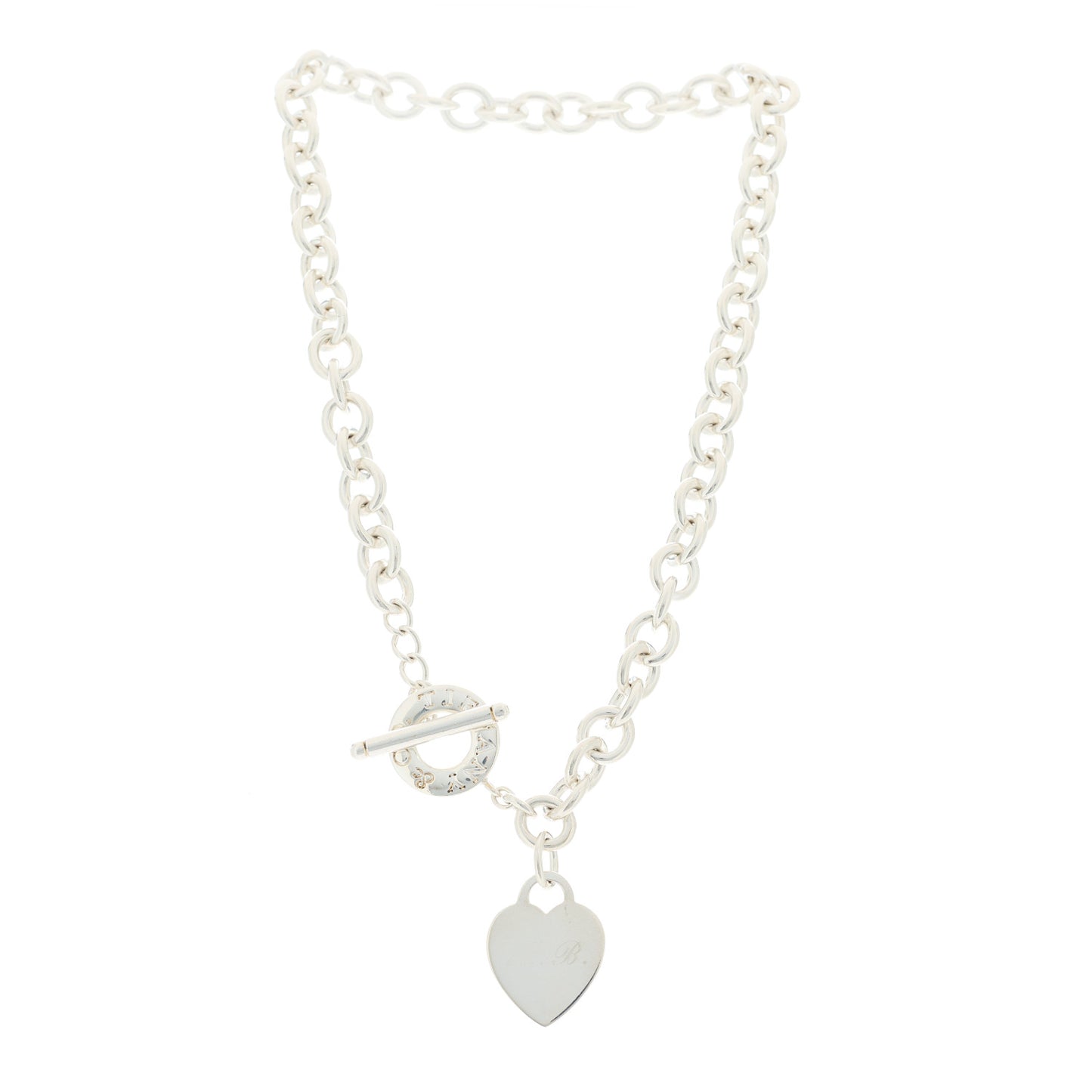 Sterling Silver Heart Tag Toggle Necklace