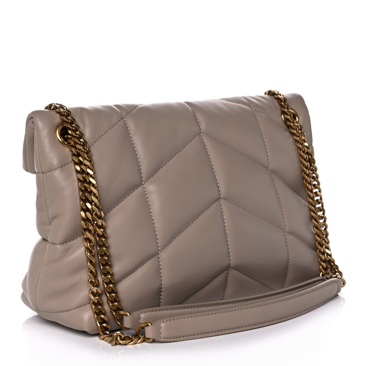 Lambskin Quilted Small Loulou Puffer Monogram Chain Satchel Dark Beige