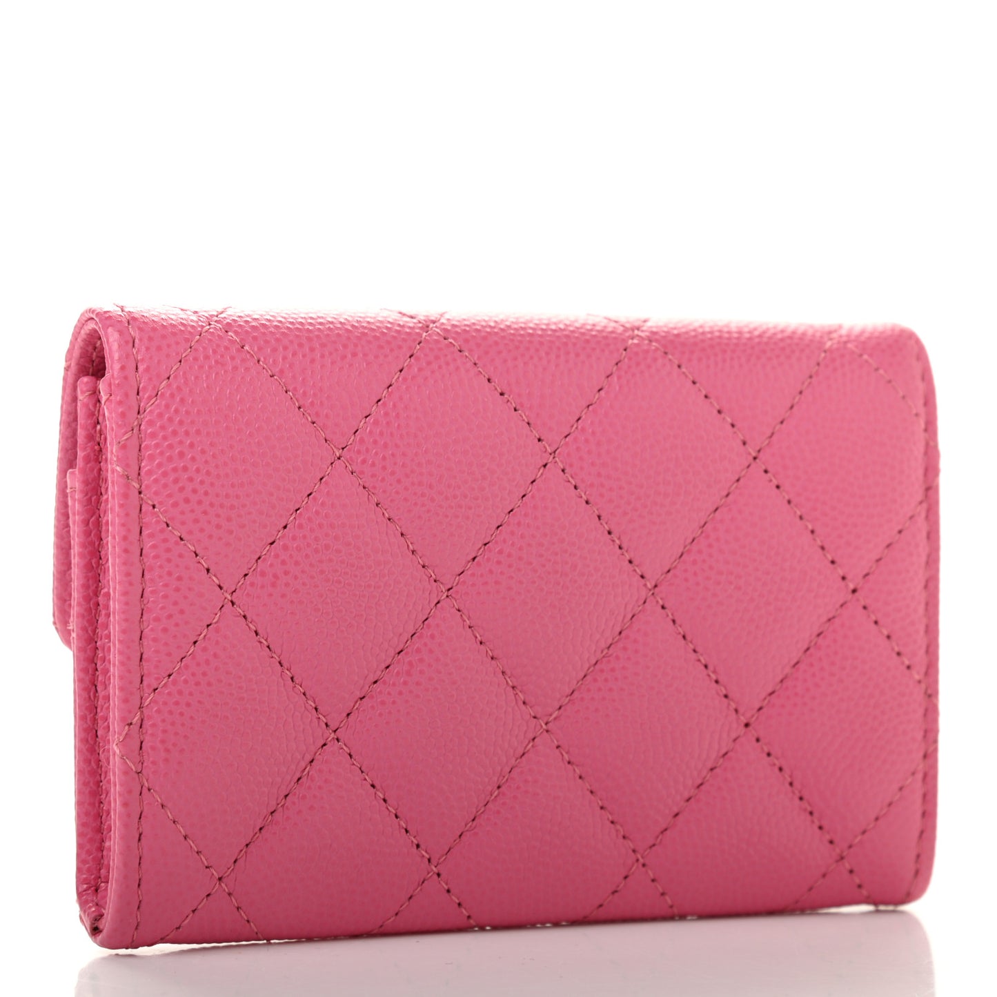 Caviar Quilted Flap Card Holder Pink