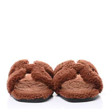 Hermes Woolskin Oran Sandals 37.5 Cognac 2 of 9