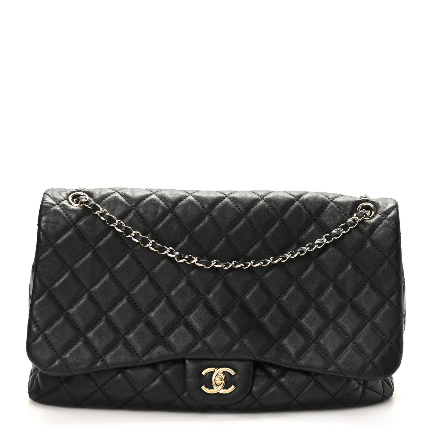 Calfskin Quilted Small XXL Travel Flap Bag Black