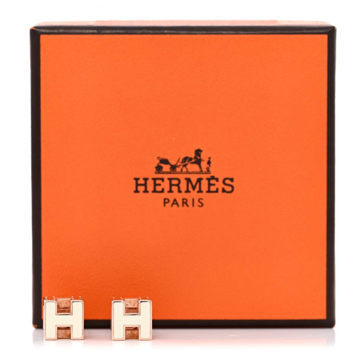Hermes Rose Gold Lacquered Cage d'H Earrings White 1814409